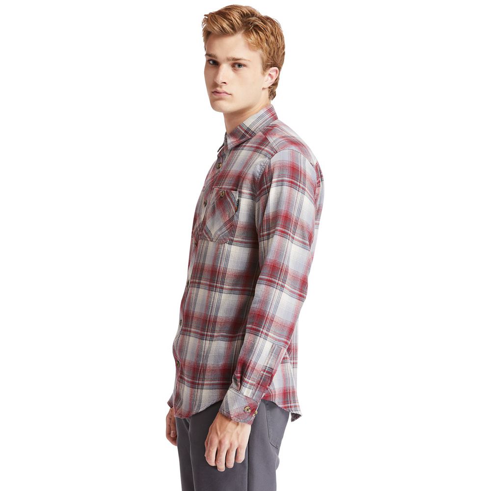 Timberland Mens Shirts PRO® Woodfort Midweight Flannel Work - Burgundy - India ZM4132586